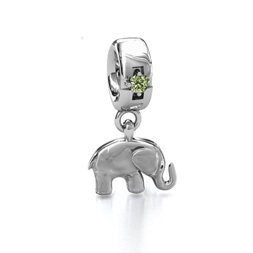 Lucky Elephant Bracelet Charm – Sterling Silver with Peridot