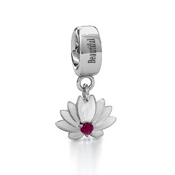 Splendid Lotus Flower Bracelet Charm in 925 Sterling Silver with Ruby