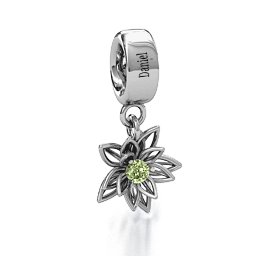 Lotus in Full Bloom Bracelet Charm in 925 Sterling Silver with Peridot