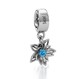 Lotus in Full Bloom Bracelet Charm in 925 Sterling Silver with Blue Topaz