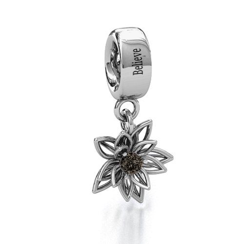 Lotus in Full Bloom Bracelet Charm – Sterling Silver with Smokey Quartz