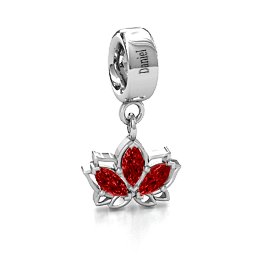 Divine Padma Lotus Bracelet Charm in 925 Sterling Silver with Garnet