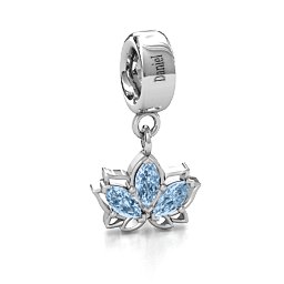Divine Padma Lotus Bracelet Charm in 925 Sterling Silver with Aquamarine