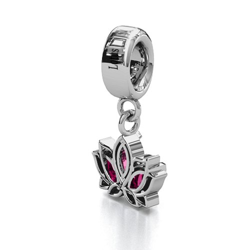 Divine Padma Lotus Bracelet Charm – Sterling Silver with Ruby and Pink Tourmaline