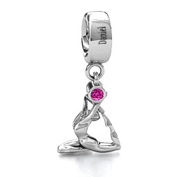 One Legged King Pigeon Yoga Bracelet Charm in 925 Sterling Silver with Pink Tourmaline