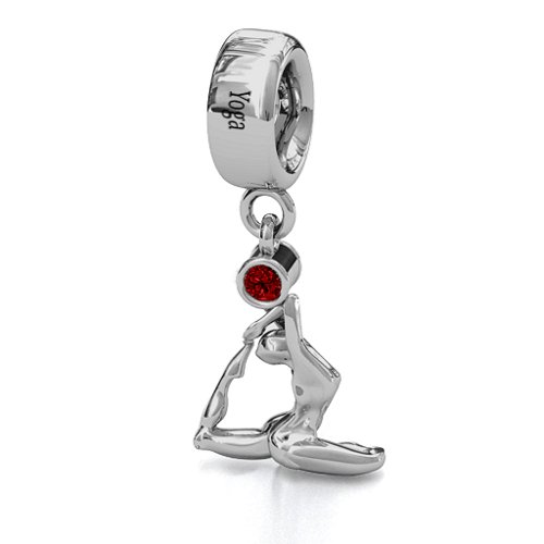 One Legged King Pigeon Yoga Bracelet Charm – Sterling Silver with Garnet
