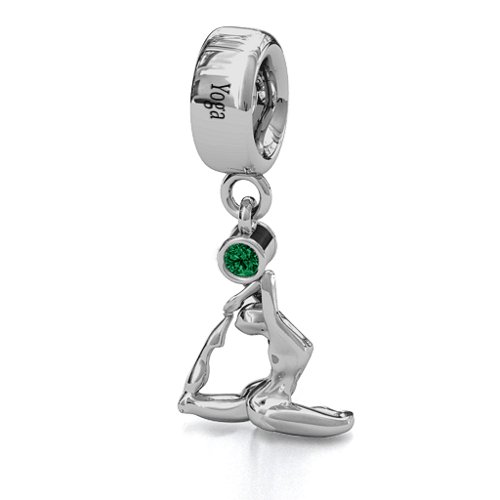 One Legged King Pigeon Yoga Bracelet Charm – Sterling Silver with Emerald
