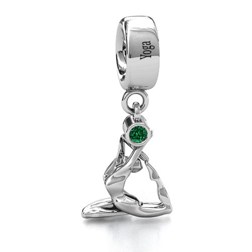 One Legged King Pigeon Yoga Bracelet Charm – Sterling Silver with Emerald