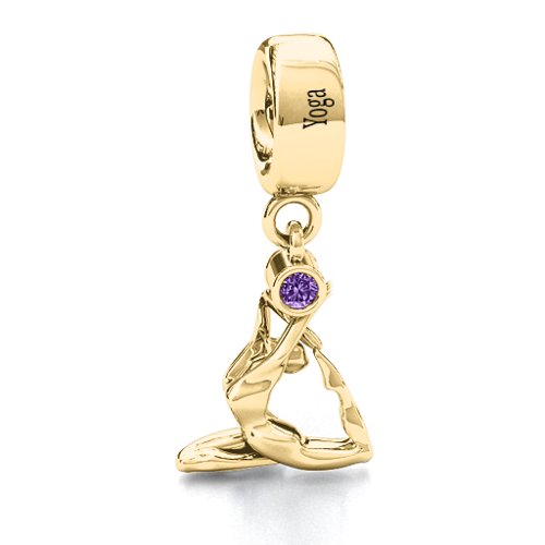 One Legged King Pigeon Yoga Bracelet Charm – 10K Yellow Gold with Amethyst
