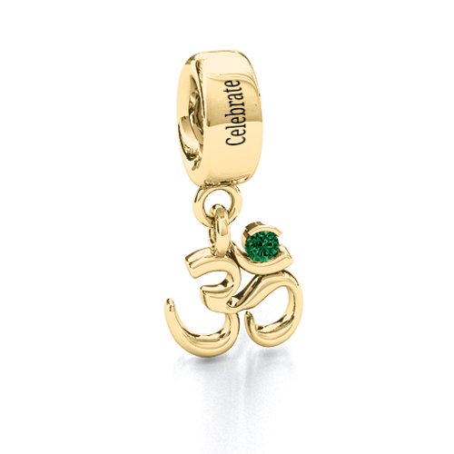Sound of Universe - Om Bracelet Charm – 10K Yellow Gold with Emerald