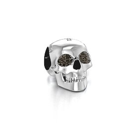 Bright Eyes Skull Bracelet Charm in 925 Sterling Silver with Smokey Quartz
