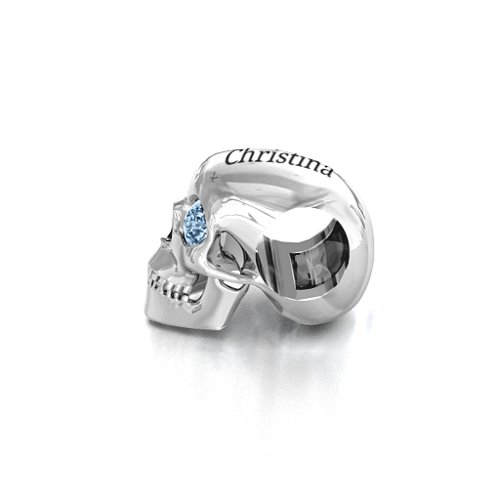 Bright Eyes Skull Bracelet Charm – Sterling Silver with Aquamarine