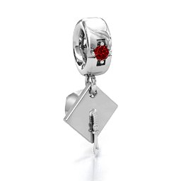 Graduate Cap Bracelet Charm in 925 Sterling Silver with Garnet