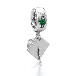 Graduate Cap Bracelet Charm in 925 Sterling Silver with Emerald