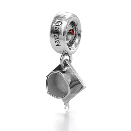 Graduate Cap Bracelet Charm – Sterling Silver with Garnet