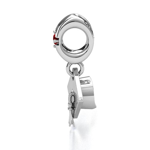 Graduate Cap Bracelet Charm – Sterling Silver with Garnet