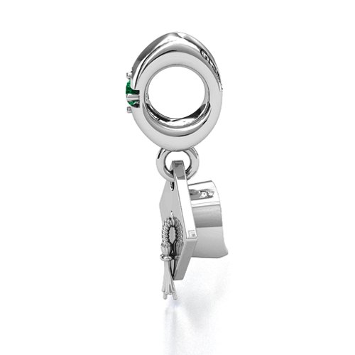 Graduate Cap Bracelet Charm – Sterling Silver with Emerald