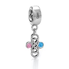 Sisters Forever Bracelet Charm – Sterling Silver with Pink Tourmaline and Blue Topaz