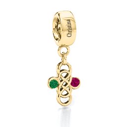 Sisters Forever Bracelet Charm in 10K Solid Yellow Gold with Emerald and Ruby