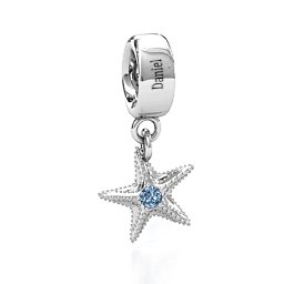 Starfish Bracelet Charm in 925 Sterling Silver with Aquamarine
