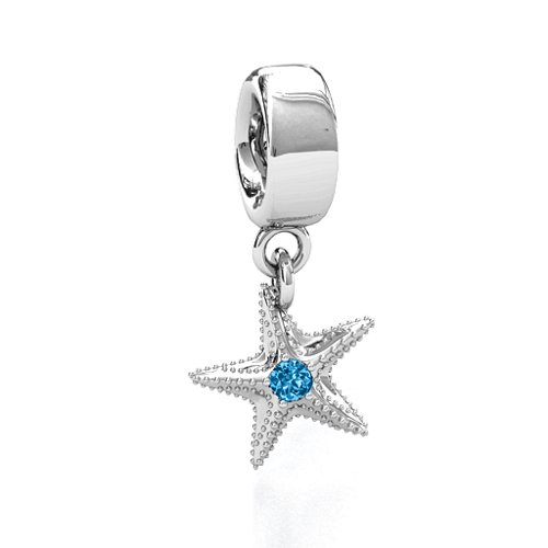 Starfish Bracelet Charm – Sterling Silver with Blue Topaz