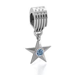 U.S Military Medal Bracelet Charm in 925 Sterling Silver with Aquamarine and Blue Sapphire