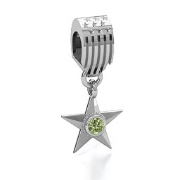 U.S Military Medal Bracelet Charm in 925 Sterling Silver with Peridot and Blue Sapphire