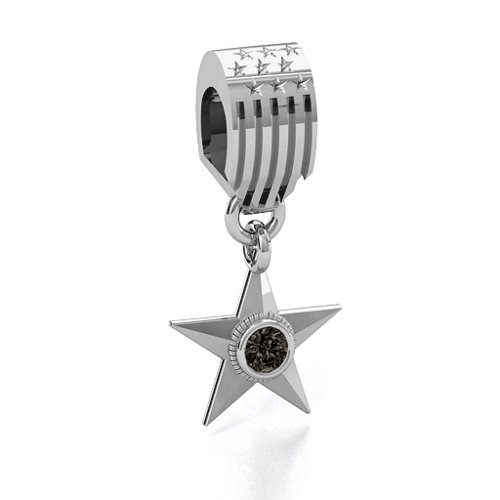 U.S Military Medal Bracelet Charm – Sterling Silver with Smokey Quartz