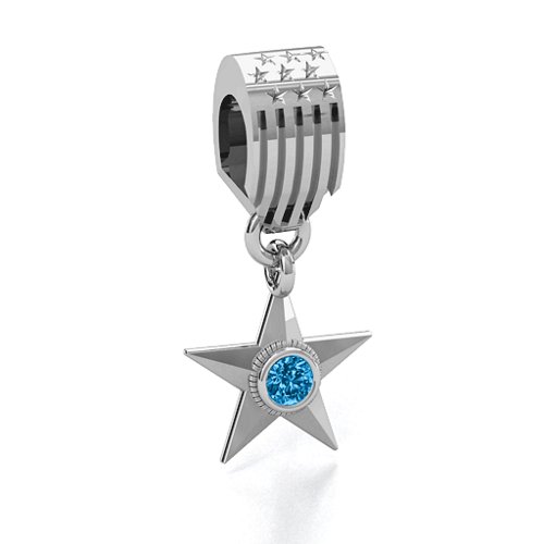 U.S Military Medal Bracelet Charm – Sterling Silver with Blue Topaz
