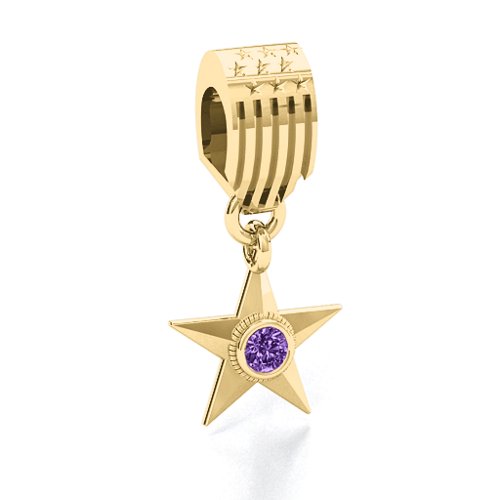 U.S Military Medal Bracelet Charm – 10K Yellow Gold with Amethyst