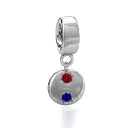 Yin-Yang Perfect Match Bracelet Charm in 925 Sterling Silver with Garnet and Blue Sapphire