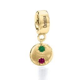 Yin-Yang Perfect Match Bracelet Charm in 10K Solid Yellow Gold with Emerald and Ruby