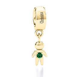 My Man Bracelet Charm in 10K Solid Yellow Gold with Emerald
