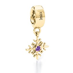 Snowflake Bracelet Charm in 10K Solid Yellow Gold with Amethyst