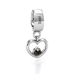 Heart Nest Bracelet Charm in 925 Sterling Silver with Smokey Quartz