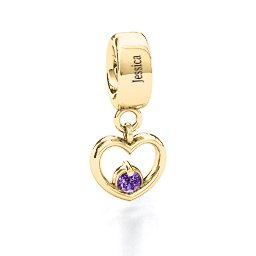 Heart Nest Bracelet Charm in 10K Solid Yellow Gold with Amethyst