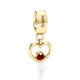 Heart Nest Bracelet Charm in 10K Solid Yellow Gold with Garnet