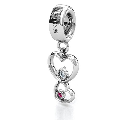Double Heart Nest Bracelet Charm – Sterling Silver with Cubic Zirconia and Ruby