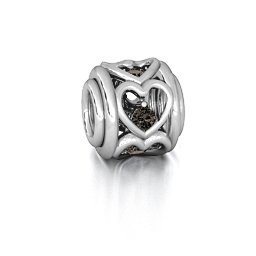Heart Quintet Bracelet Charm in 925 Sterling Silver with Smokey Quartz