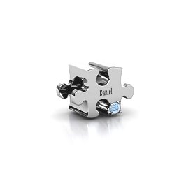 Puzzle Piece of your Heart Bracelet Charm in 925 Sterling Silver with Aquamarine