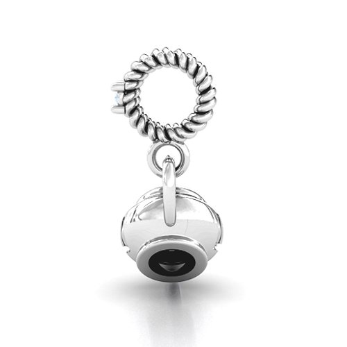 Teapot with Hearts Bracelet Charm – Sterling Silver with Aquamarine