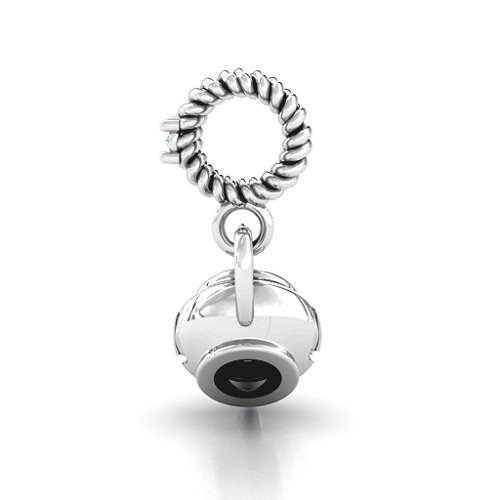 Teapot with Hearts Bracelet Charm – Sterling Silver with Cubic Zirconia