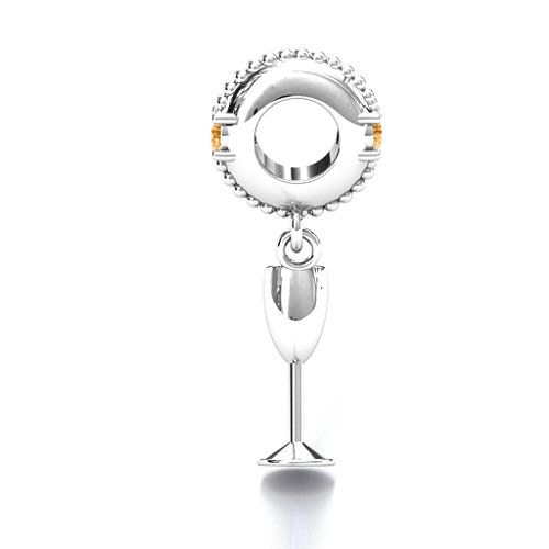 Raise Your Champagne Flute Bracelet Charm – Sterling Silver with Citrine