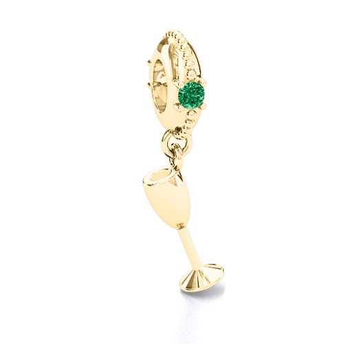 Raise Your Champagne Flute Bracelet Charm – 10K Yellow Gold with Emerald and Ruby