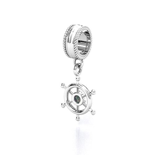 Ship's Wheel Bracelet Charm – Sterling Silver with Alexandrite
