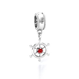 Ship's Wheel Bracelet Charm in 925 Sterling Silver with Garnet