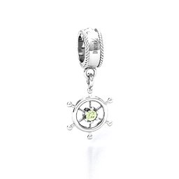 Ship's Wheel Bracelet Charm in 925 Sterling Silver with Peridot