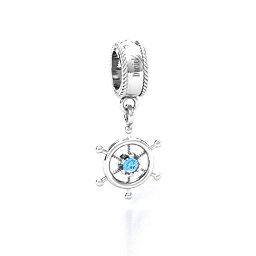 Ship's Wheel Bracelet Charm in 925 Sterling Silver with Blue Topaz