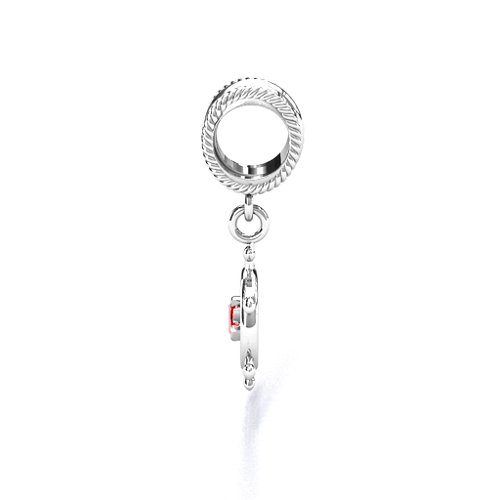 Ship's Wheel Bracelet Charm – Sterling Silver with Garnet