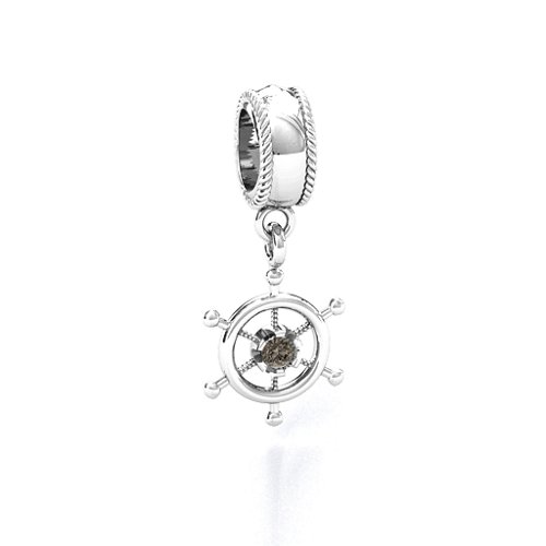 Ship's Wheel Bracelet Charm – Sterling Silver with Smokey Quartz